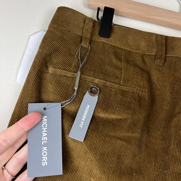 NWT Michael Kors Men Vicuna Brown Modern Fit Corduroy Dress Pants - Picture 4 of 6